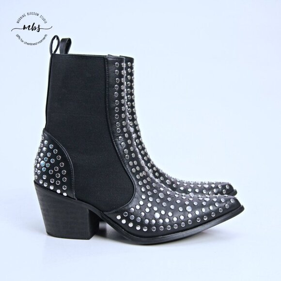 ShuShop Zsa Zsa Studded Boots Black Silver Women 6 - Picture 2 of 14
